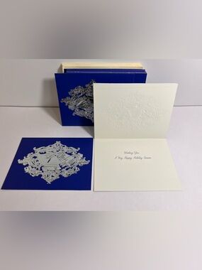 20 VTG Holiday Christmas Greeting Cards Blue Silver Embossed Bells Foliage